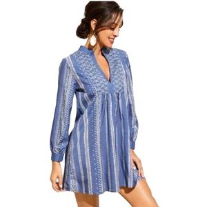 ZARA Blue and White Embroidered Boho Mini Dress or Tunic Top Size M